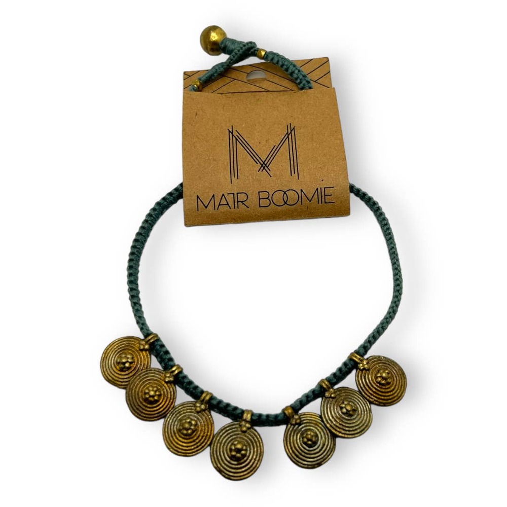 Mair Boomie NWT Fair Trade Handmade Necklace Bronze Coins Discs Blue Boho Hippie